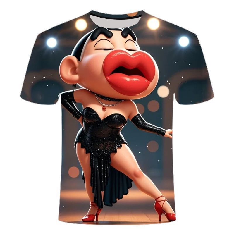 蜡笔小新搞笑衣服感3D印花短袖青少年潮流小众休闲舒适圆领T恤4.6Crayon Shin-chan Funny Cloth Style 3D Printed Short-sleeve Youth Tr