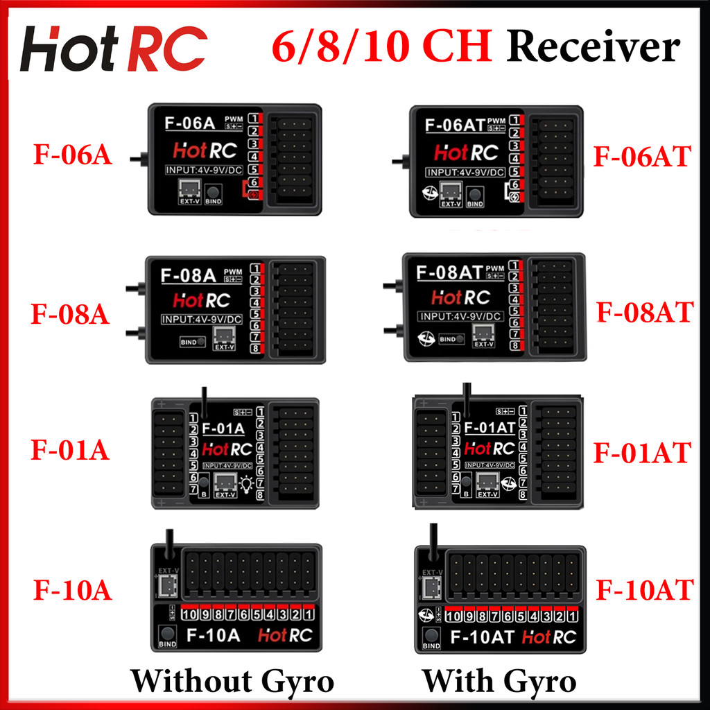 Hotrc 4CH 6CH 8CH 10CH 2.4G F-06A F-06AT F-08A F-08AT F-01A F-01AT F-10A F-10AT Gyro Receiver สําหรับ RC รถเรือเครื่องบินถังหุ่นยนต์