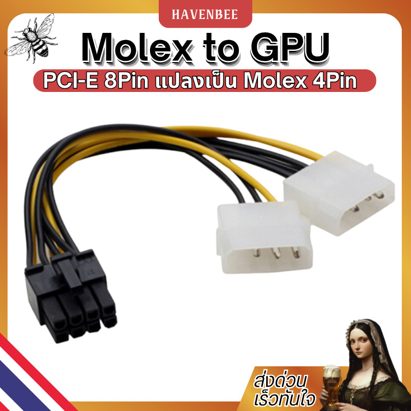 PCI-E 8Pin แปลงเป็น Molex 4Pin 2 สายแปลงไฟการ์ดจอ PCI-E 8Pเป็น Dual Molex 4P/8P | สายแปลงไฟ GPU 8Pin เป็น 2 หัว 4Pin