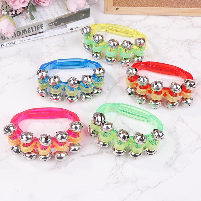 Blossom Bazaar คู่แถวโลหะ Jingles Hand Held Percussion Half-Moon Tambourines เครื่องดนตรีอนุบาล Hand Bells ของเล่น BB