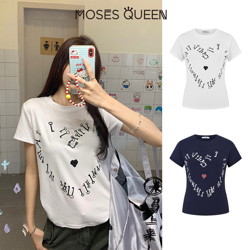 MOSESQUEEN เสื้อยืดมอสส์ แขนยาวแบบย้อนยุค สไตล์อเมริกัน สำหรับผู้หญิง ทรงหลวม เหมาะสำหรับสวมใส่ในฤดูร้อน #63594