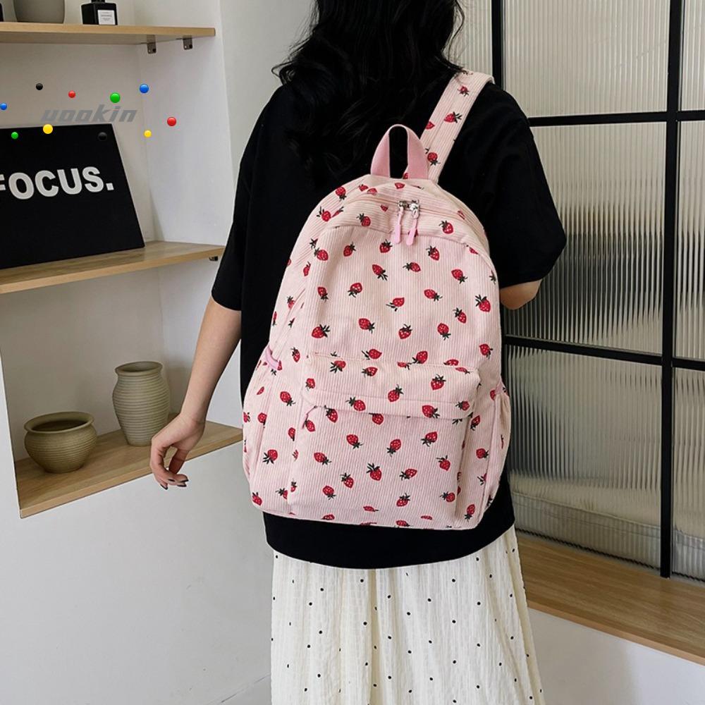 UOOKIN Strawberry Backpack, Strawberry Print Adjustable Strap Travel Backpack, Cute Large Capacity M