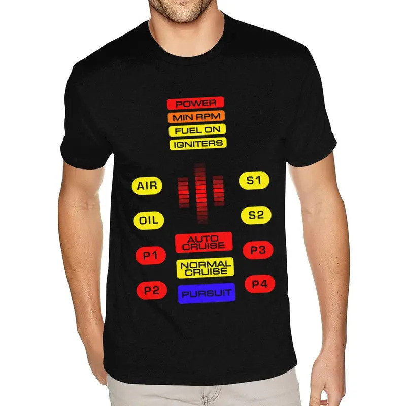 เสื้อยืดคอกลมแขนสั้นผ้าคอตตอนพรีเมียมลาย Knight Rider KITT Dashboard HUD สำหรับผู้ชาย