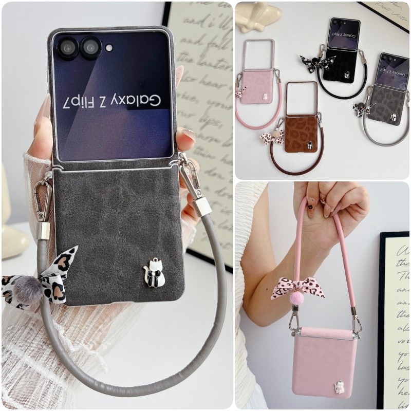 หรูหรา Bowknot เสือดาวพิมพ์ปลอกหนัง Funda สําหรับ Samsung Galaxy Z Flip 8 Flip 7 FE Flip 6/5 พร้อมเช