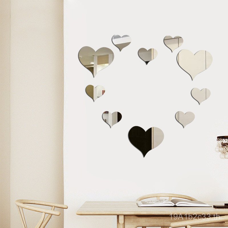 Ten Hearts Combination Mirror สติ๊กเกอร์ติดผนัง Big Hearts 10.5 X9 Little Hearts 6x7 น้ําหนักการขายด