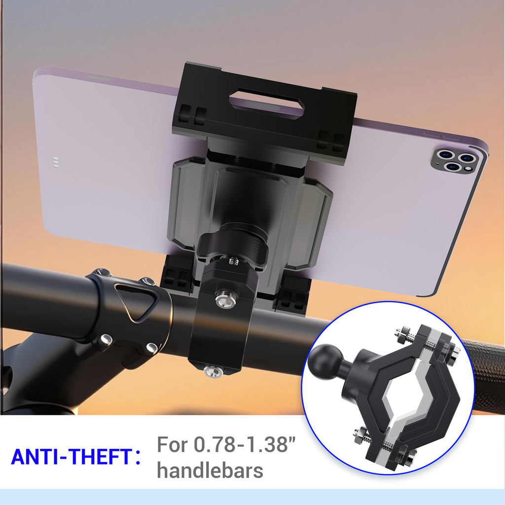 ป้องกันการสั่นไหวจักรยานรถจักรยานยนต์โทรศัพท์แท็บเล็ตเมา360° Rotatable Rider Riding Navigation Clamp Holder 4-13 นิ้วโทรศัพท์มือถือ Universal Stand Bracket