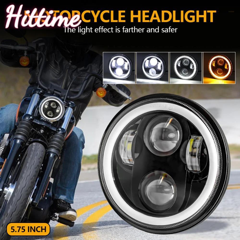 HITTIME Universal 60W 5.75 "ไฟหน้ารถรถจักรยานยนต์H4 ไฟหน้าHi/Lo Beam DRL Light LED Angel Eyeโคมไฟสํา