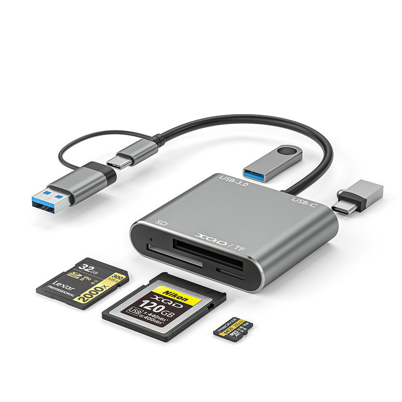 ใหม่ USB3.0 Multi-Function Card Reader รองรับ TF/SD/XQD Card Five-in-One Docking Station การ์ดความเร