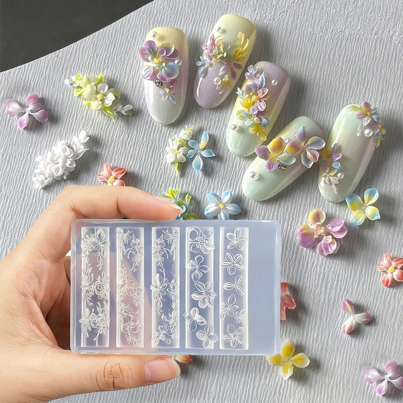 3D ดอกไม้ซิลิโคนเล็บแม่พิมพ์ผสมขนาดรูป Bowknot Soft Stamping แผ่น Kawaii บัลเล่ต์ Bowknot DIY เล็บเครื่องมือ Mould