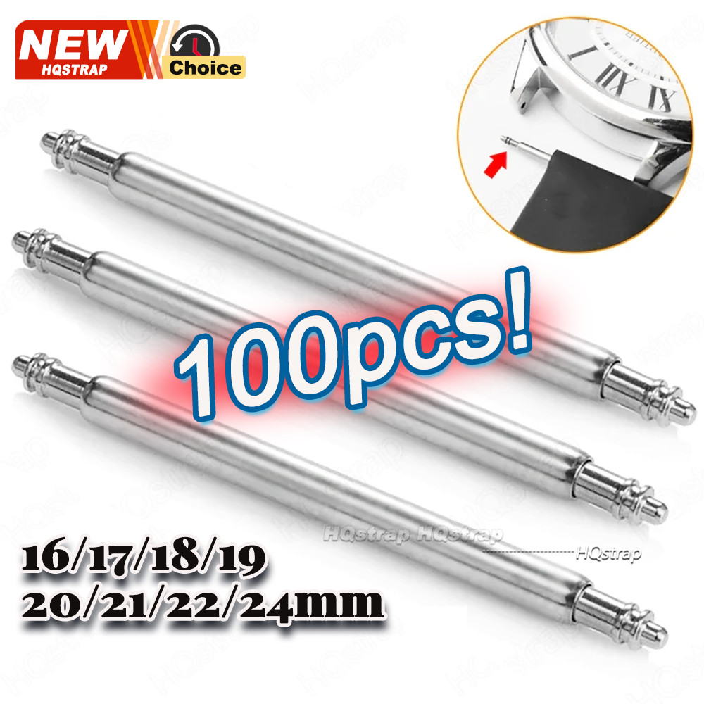 100 ชิ้น/1 เซ็ต หมุดสปริงบาร์สายนาฬิกา 1.8 มม. ขนาด 22/20/18/16/19/24/21/19 มม. โลหะ สําหรับเปลี่ยนสาย