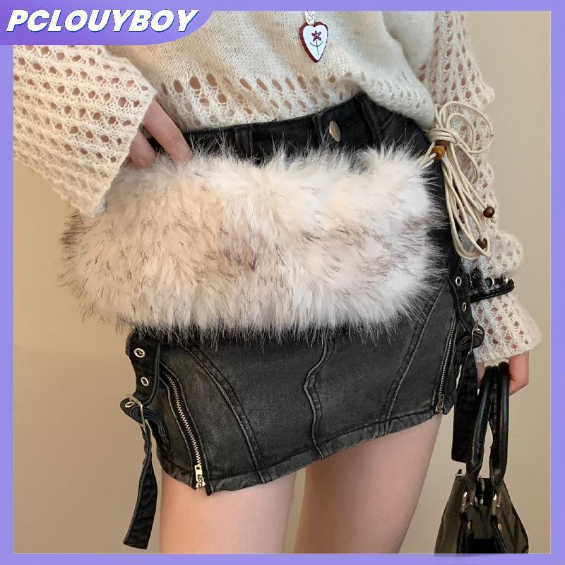 PCLUYBOY เข็มขัดดีไซน์เสือดาว Furry สไตล์Vintage Gothic เสริมความโดดเด่นให้กางเกงยีนส์และกางเกง