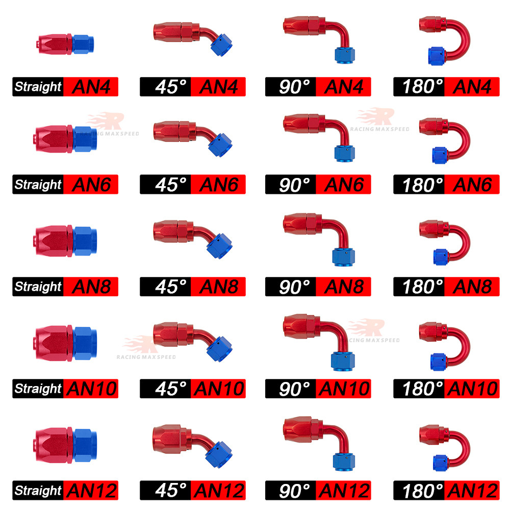 QA Universal AN4 AN6 AN8 AN10 ตรง 45 90 120 180 องศาน้ํามันหมุนข้อต่อท่อน้ํามันท่ออะแดปเตอร์ชุดสีดํา