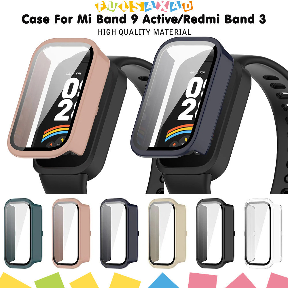 กรณีพีซีแก้วนิรภัยสำหรับ for Mi Band 9 Active / Redmi Band 3 ป้องกัน Gores หน้าจอพลาสติกแข็งปกป้องกันชนเต็ม