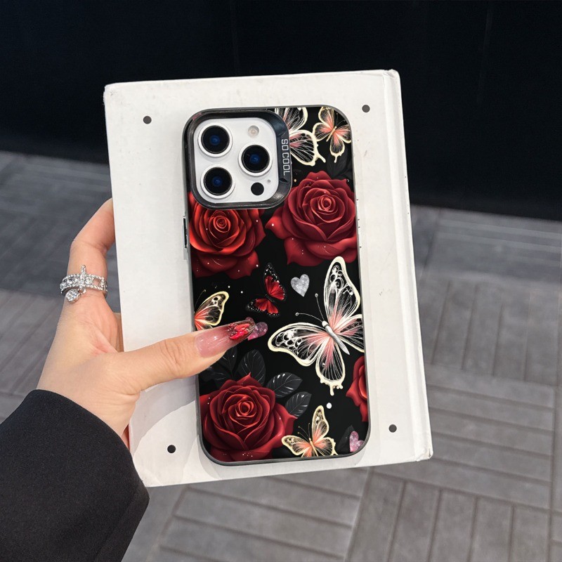Rose Butterfly สําหรับ iPhone 15Pro กรณี XS XR MAX 6 7 8 Plus 16E 17Air 11 17 16 15 14 13 Pro เคสโทรศัพท์