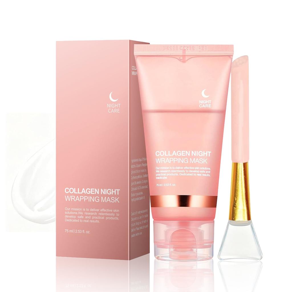 มาส์กห่อกลางคืนคอลลาเจน (2.54 fl oz) มาส์กกลางคืนแบบลอกออก ด้วยผู้สมัคร บํารุงและการรักษาอย่างล้ําลึ