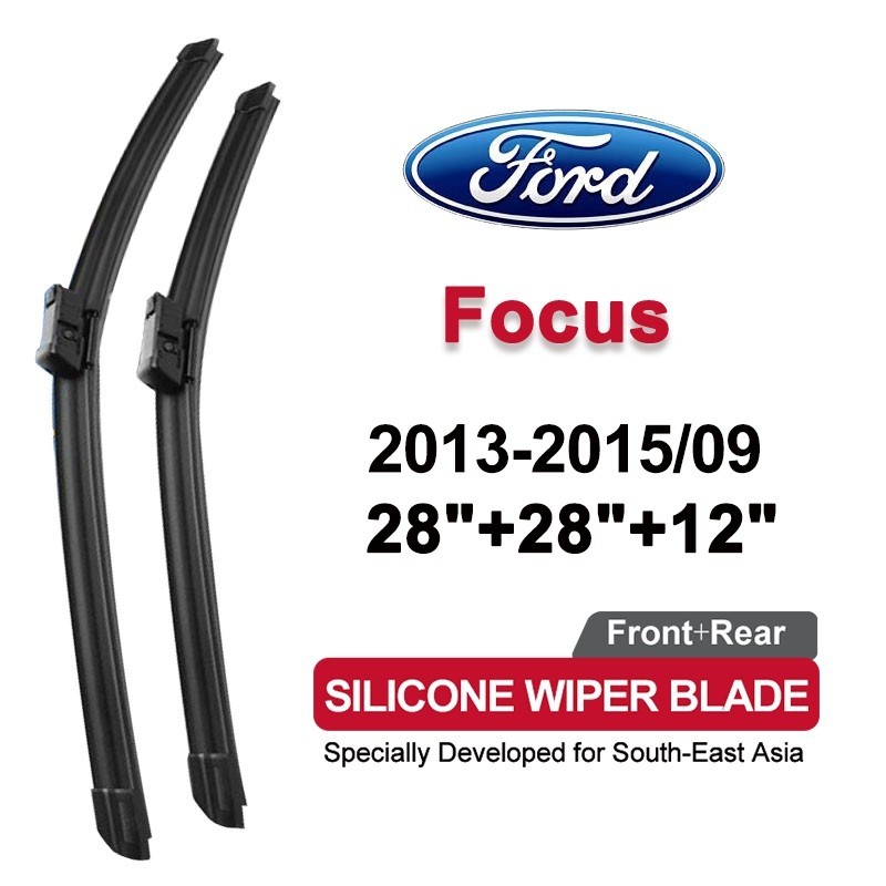 (ด้านหน้า+ด้านหลัง 3 ชิ้น) ที่ปัดน้ําฝนรถยนต์ซิลิโคนสําหรับ Ford Focus 2013-2015(MK3)2014 ชุดใบปัดน้ําฝนกระจกหน้ารถ - 28/28/12 นิ้ว Ford Focus