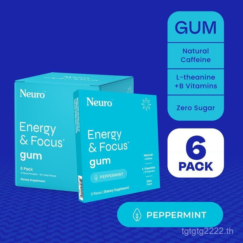 Neuro Energy Caffeine Gum/มิ้นต์สําหรับ Energy & Focus - ปราศจากน้ําตาลกับ L theanine, Caffeine, Vit