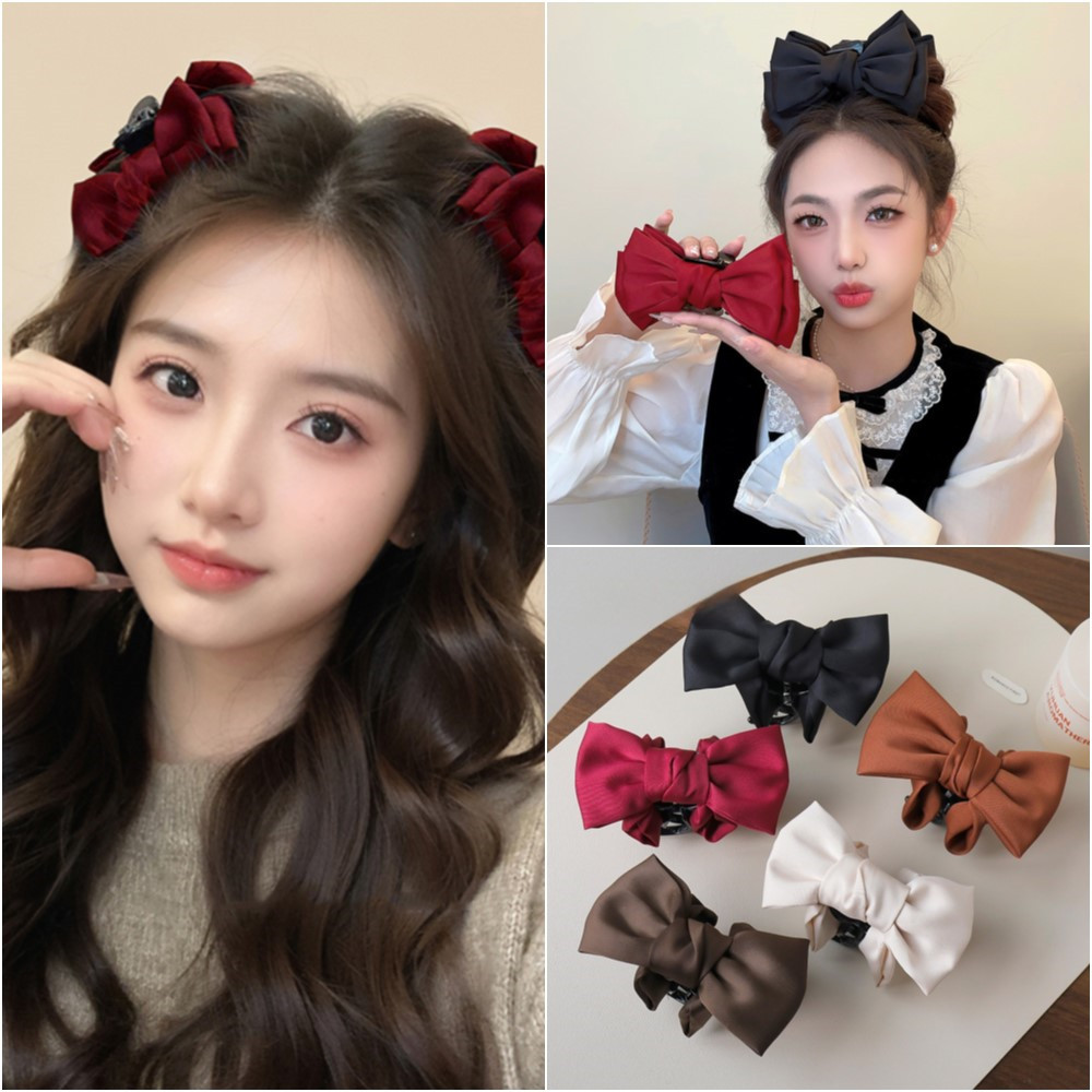 หรูหรา ซาตินโบว์คลิปฝรั่งเศสย้อนยุค เพื่อนำมาใช้ตกแต่งทรงผมและผมหางม้า
