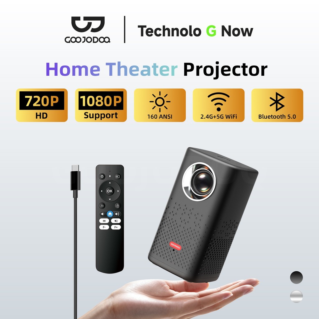 GOOJODOQ โปรเจคเตอร์ 2.1 นิ้ว 160ANSI ความสว่าง Type-C อินเทอร์เฟซ Dual Band Wi-Fi รองรับการฉายภาพหน้าจอไร้สาย