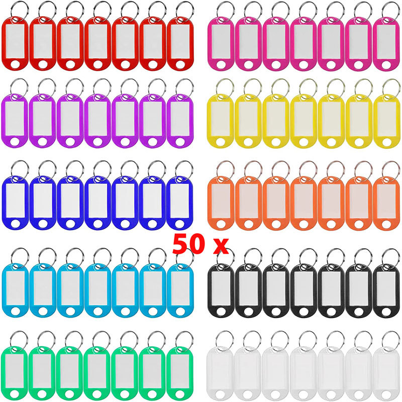 พวงกุญแจป้ายชื่อ พลาสติก หลากสี พร้อมแหวนแยก 50 ชิ้น