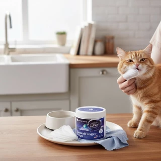 MEOW SPACE ผ้าเช็ดทำความสะอาดฟัน 1 กระปุก 50 แผ่น เช็ดฟันสัตว์เลี้ยง ทำความสะอาดคราบฟัน Dental Finger Wipe