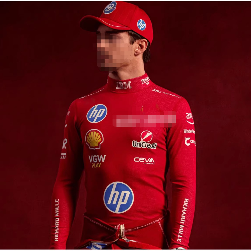 New F1 racing suit, red slim-fit long-sleeved, sweat-wicking and quick-drying, Leclerc, size 16 sports undershirt
