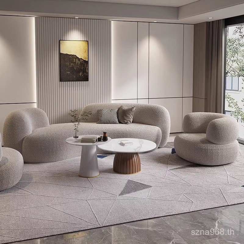 ห้องนั่งเล่นโซฟาอพาร์ทเมนท์ขนาดเล็ก Lamb ขนแกะร้านเสริมสวย High-End โมเดิร์น Simple Hotel ผ้า Arc โซ