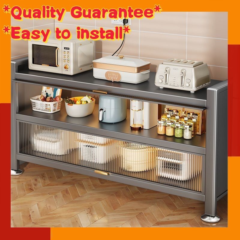 Multifunctional kitchen cabinet rack with door, pull-out shelf, in stock, kitchen cabinet microwave 