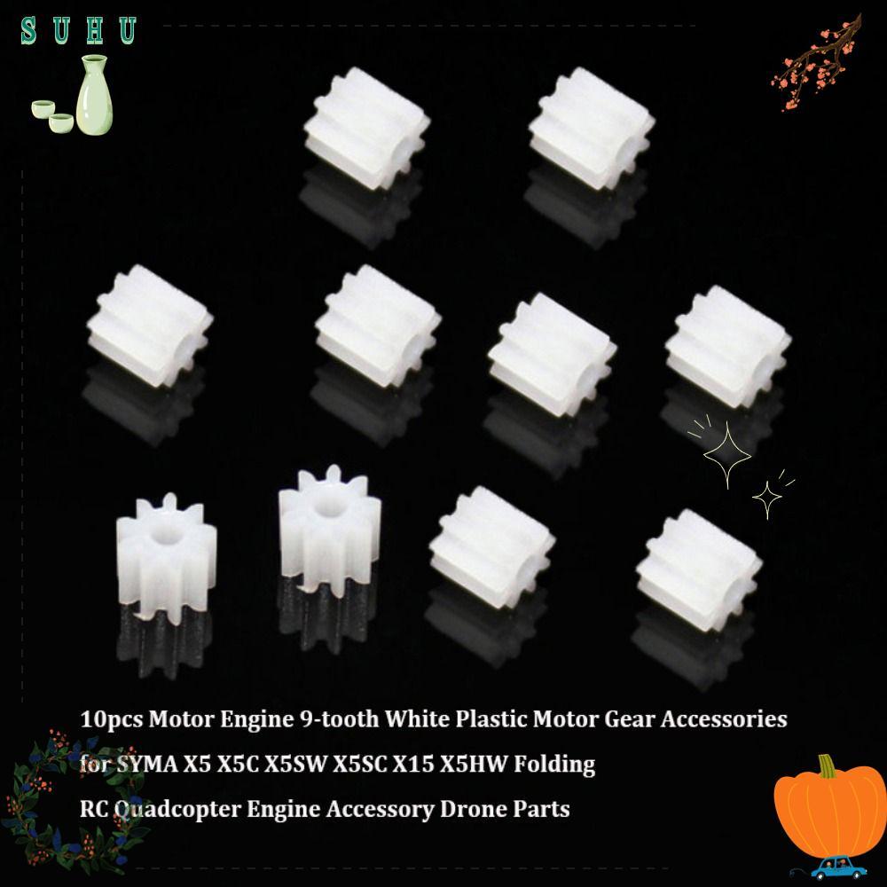 SUHU 10 ชิ้นมอเตอร์เกียร์,พลาสติกสีขาวมอเตอร์เกียร์, 9 ฟันพับ Quadcopter Drone อะไหล่สําหรับ SYMA X5