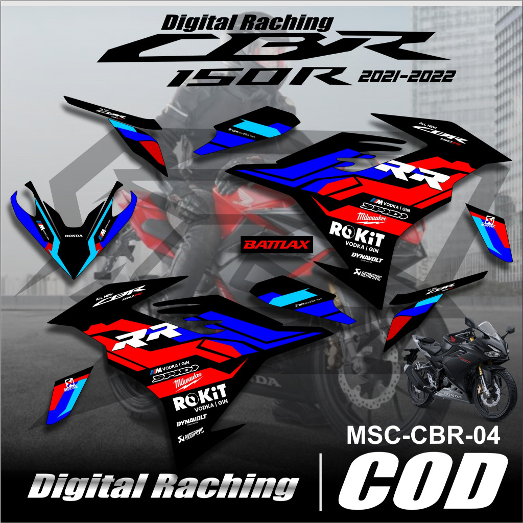 สติ๊กเกอร์ CBR 150R ใหม่ K45R BMW TRI COLOR ROKIT / STRIPING CBR 150R 2021 - 2024 sEMI fULL