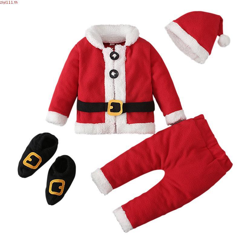 Cpy ทารกแรกเกิดคริสต์มาส S Claus เครื่องแต่งกาย 4 ชิ้นขนแกะเสื้อกางเกงหมวกรองเท้าชุดเด็กวัยหัดเดินเด