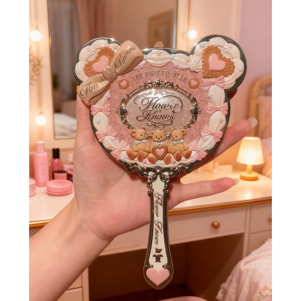 กระจกถือ กระจก flower knows ✅Flower Knows Sweetheart Bear Mirror Hand Mirror Peripheral Hand Mirror