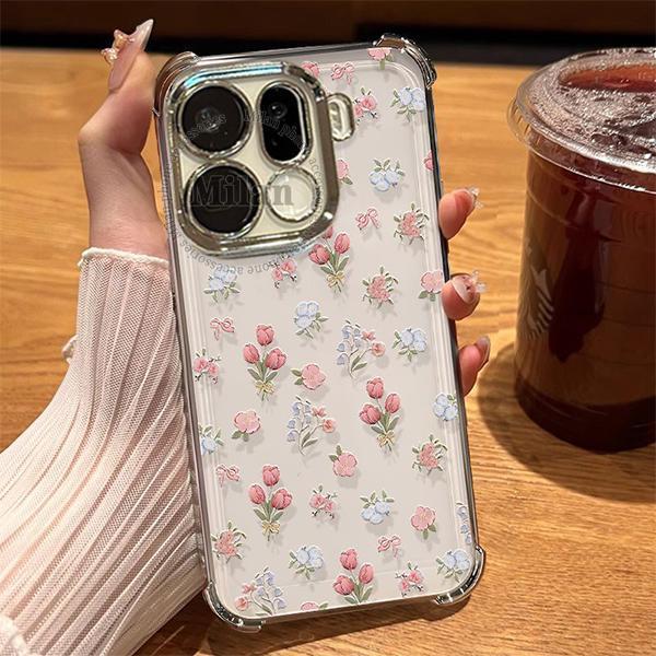 เคส OPPO Find X9 X8 เคส OPPO Find X9 X8 Pro ลายดอกไม้สีชมพู เคสกันกระแทกพร้อมป้องกันเลนส์กล้อง โทรศัพท์มือถือหนาพิเศษ กันกระแทก วัสดุชุบไฟฟ้า