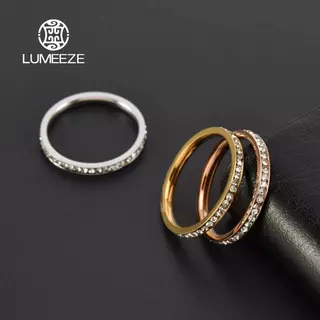 LUMEZE 2/4mm Iced Out Bling CZ แหวนหญิงทองเงินสีสแตนเลส Cubic Zircon แหวนหมั้นงานแต่งงานสําหรับผู้หญิงเครื่องประดับของขวัญ TS302 #