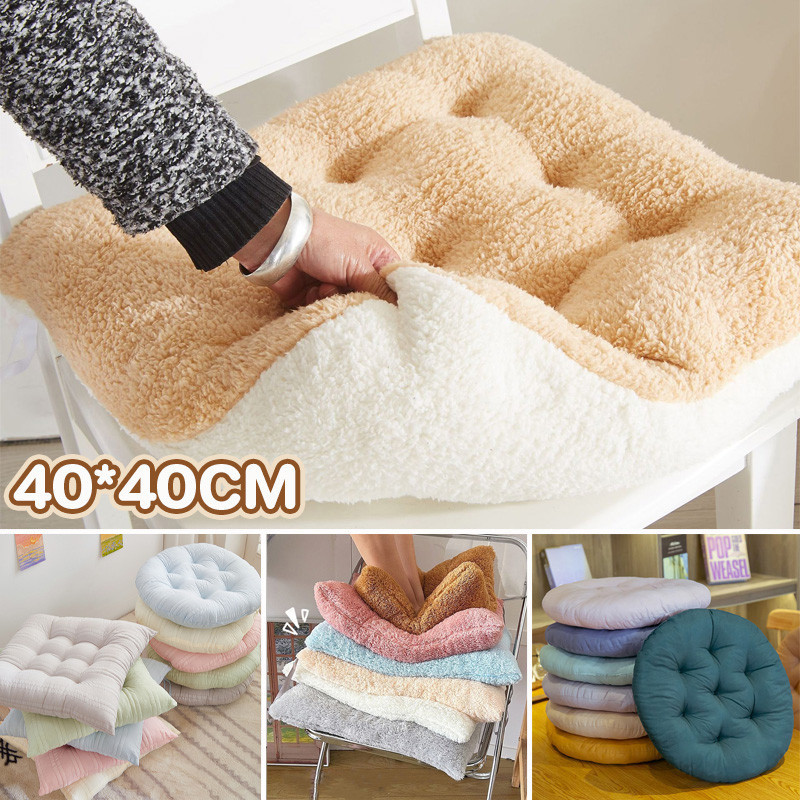 พร้อมจัดส่ง เบาะรองนั่ง 40x40cm สีพื้น หนานุ่มนั่งสบาย ใช้พิงหลังได้ ผ้ากำมะหยี่หนา สายคงที่