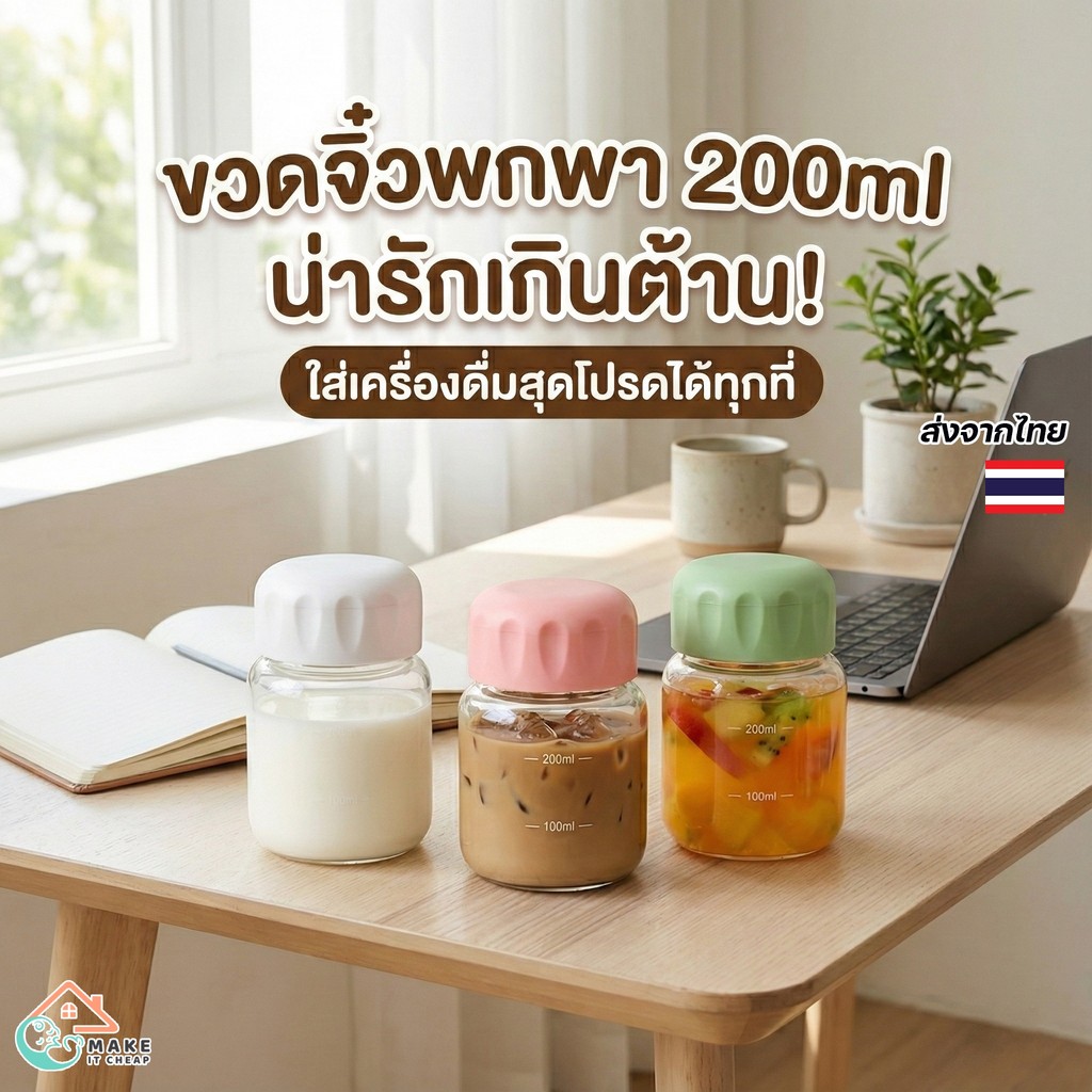 แก้วน้ำพกพา 200ml ขวดน้ำขนาดเล็ก น่ารัก มินิมอล ใส่นม กาแฟ เครื่องดื่ม พกสะดวก