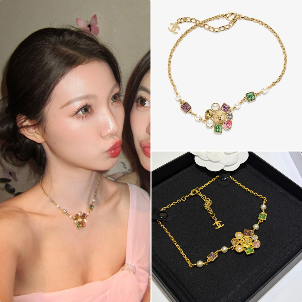 【ก่อนสั่งสอบถาม】ราคา2500 CCC สร้อยคอสีทอง ประดับอัญมณีสีและไข่มุก วัสดุทองเหลือง