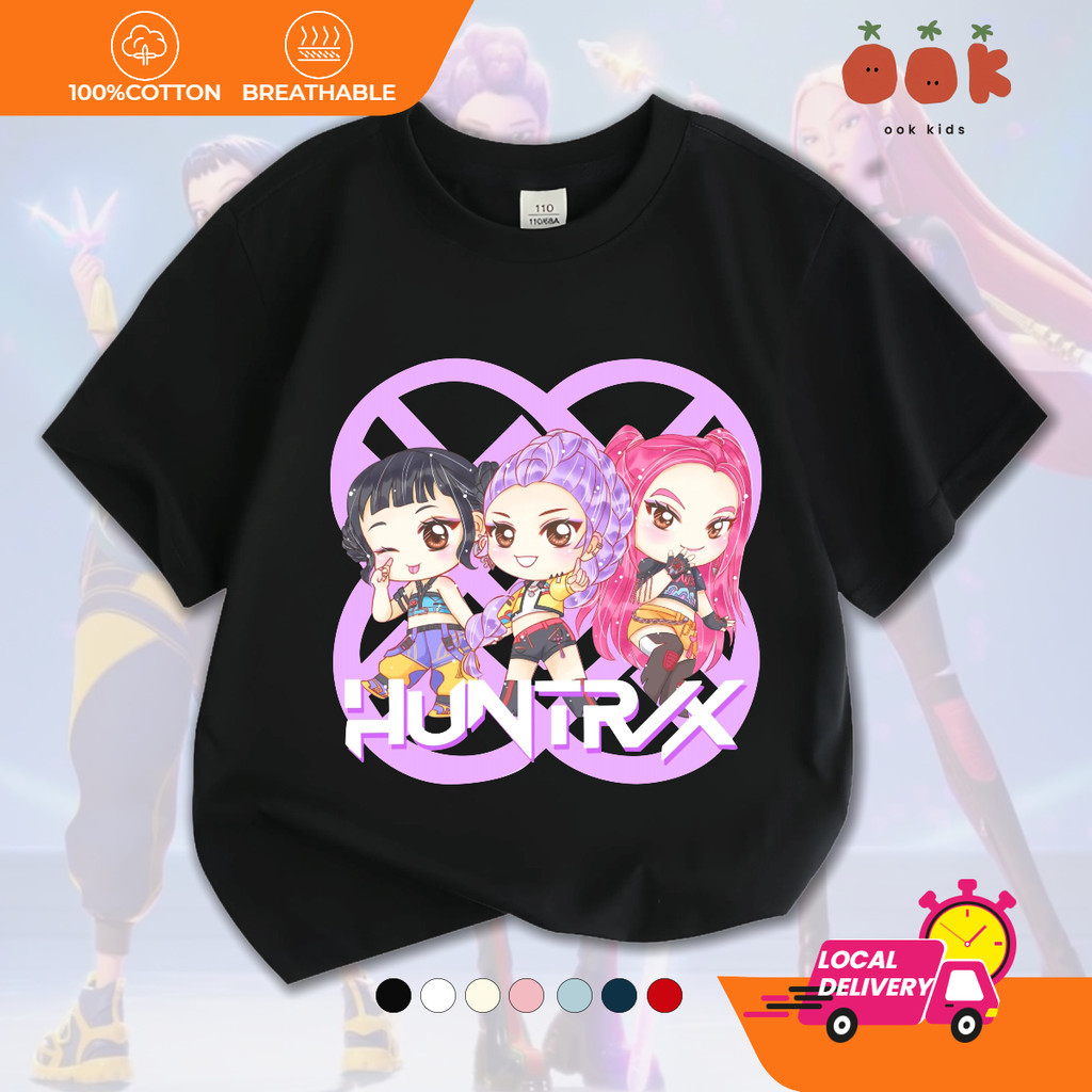 Huntrix Kpop Demon Hunters เสื้อยืดเด็ก Baju Budak Lelaki Unisex ผ้าฝ้ายรอบคอด้านบน 2-12TS-5XL