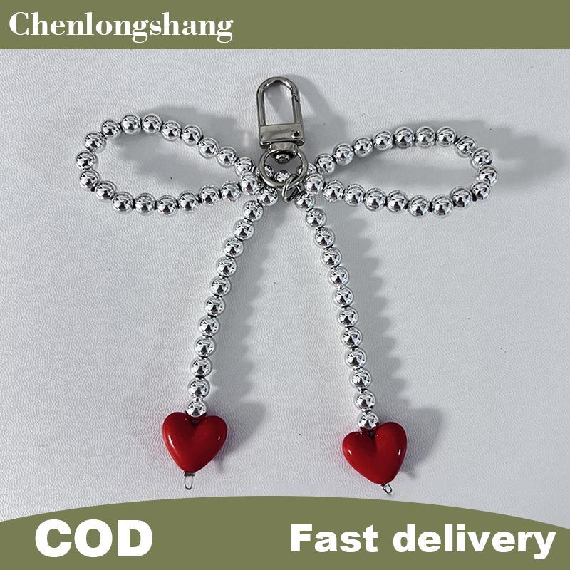 Chenlongshang หวาน Bowknot จี้หัวใจน่ารักลูกปัดตกแต่งพวงกุญแจ Charm โทรศัพท์ Lanyard โทรศัพท์ Charm กระเป๋าจี้ EN