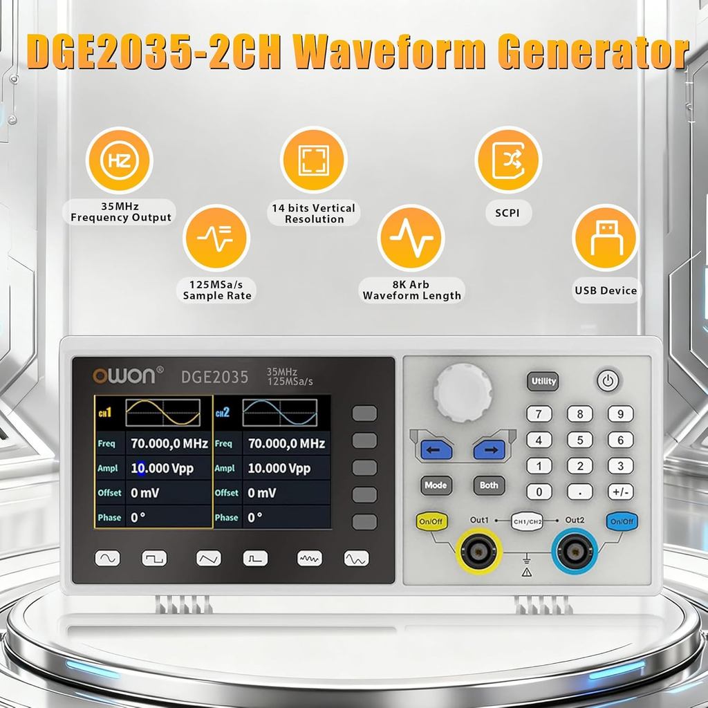 เครื่องกําเนิดไฟฟ้าฟังก์ชั่น OWON, 2 CH 35MHz ความถี่, เครื่องกําเนิด Waveform 125MSa/s อัตราการตัวอ