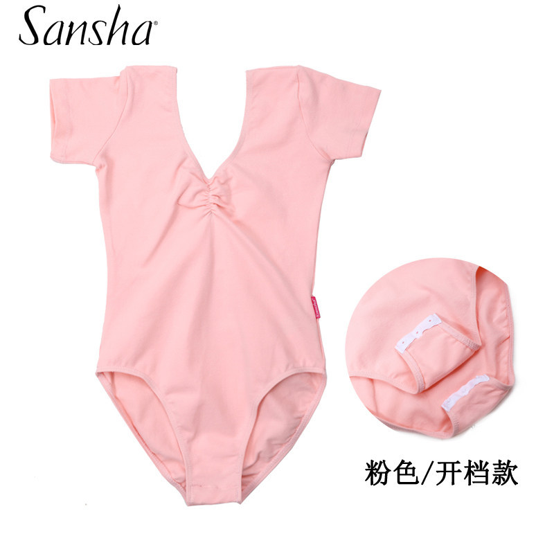 Sansha แขนสั้นผ้าฝ้าย Lycra Girls Ballet Leotard Open-crotch