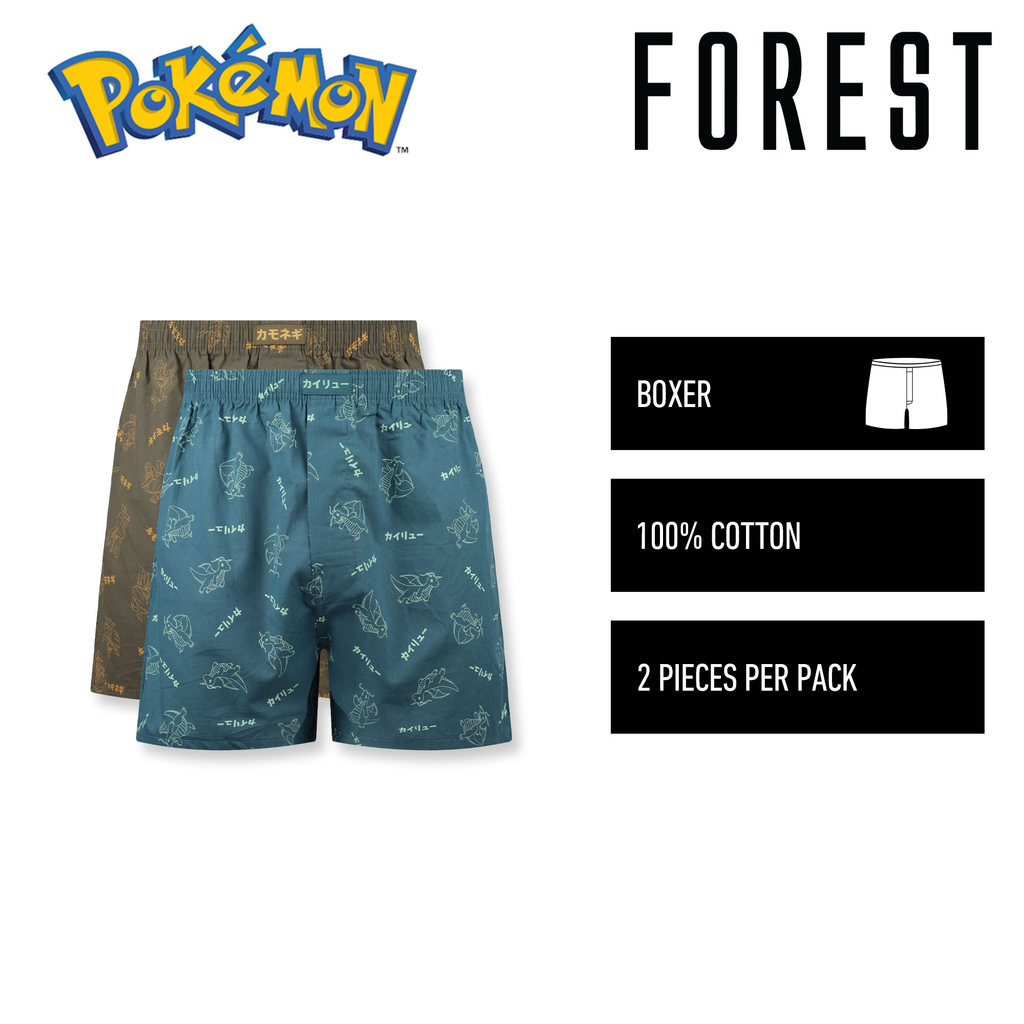 Forest Seluar Dalam Lelaki (2 ชิ้น) Forest X Pokemon Mens 100% Cotton Boxer ชุดชั้นในคละสี - PUD1084X