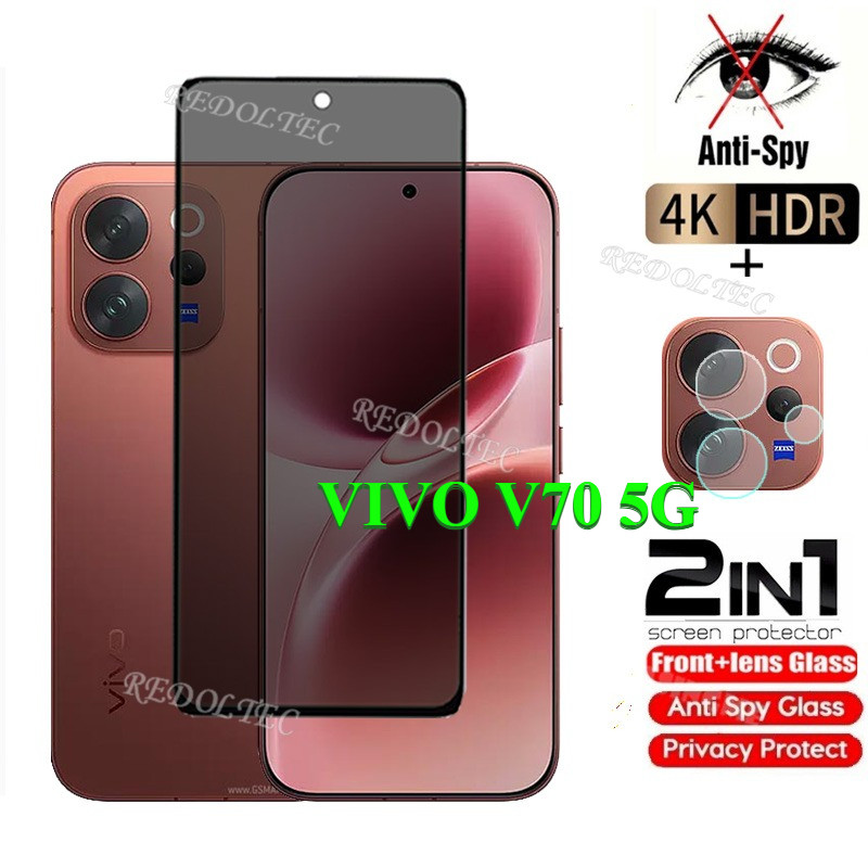 VIVO V70 5G กระจกนิรภัยส่วนตัว Anti-Spy เต็มกาวปกป้องหน้าจอ Anti Peek 2in1 ฟิล์มความเป็นส่วนตัว + เลนส์ VIVOV70