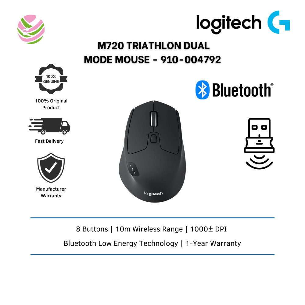 เมาส์ LOGITECH M720 TRIATHLON DUAL MODE | เครื่องเชื่อมต่อไร้สาย 2.4 GHz