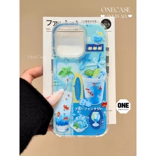 เคสโทรศัพท์วันสงกรานต์ น้ำอัดลมสีฟ้า ชายหาดฤดูร้อน ปลาคาร์ปการ์ตูน เหมาะกับ iPhone 16 14 15 Pro Max 13 11 12 Pro 7 Plus