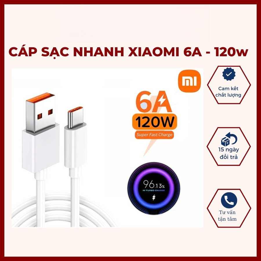 สายชาร์จเร็ว 120w(6A), 67w, 55w, 33w, 18w Turbocharger สําหรับ Xiaomi, สายชาร์จ Xiaomi Fast, 120w