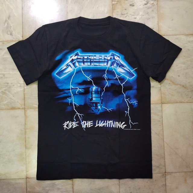 เสื้อยืด Metallica Ride the Lightning วงร็อกเฮฟวี่เมทัล ลายฟ้าผ่า ผ้าฝ้ายสีดำ