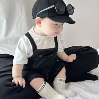 ฤดูร้อนใหม่เด็กแขนสั้น ชุดจั๊มสูท ปลอมสองชิ้น 0-24 เดือนเป็นมิตรกับผิวสบายแฟชั่นผ้ายีนส์ ชุดรอมเปอร์ สไตล์เกาหลี