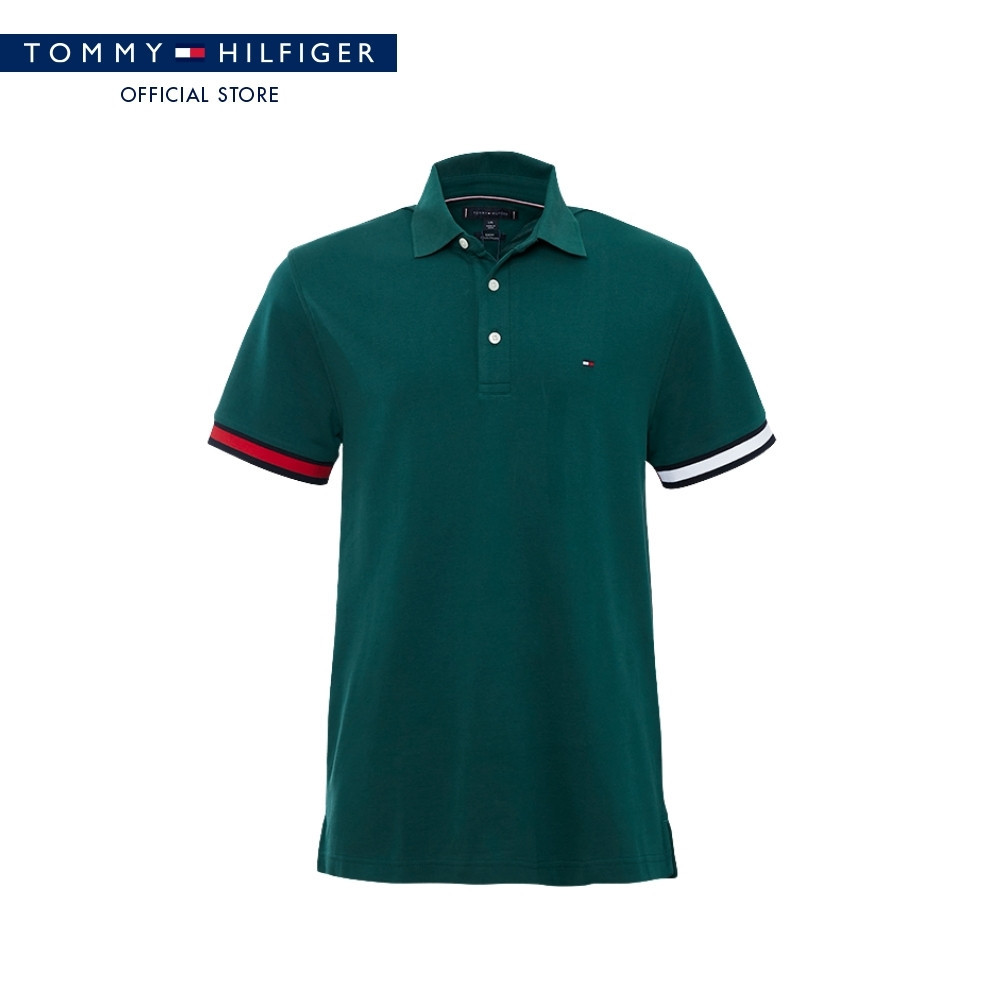 Tommy Hilfiger เสื้อโปโล ผู้ชาย รุ่น XM0XM05984 L6K - สีเขียว ทรง Slim