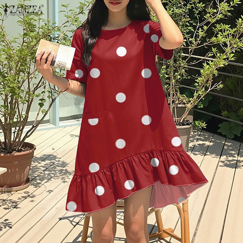 ZANZEA ชุดเดรสคอกลมลายจุด สไตล์เกาหลีสำหรับผู้หญิง — صورة 5